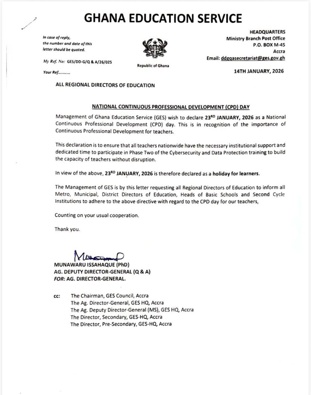 GES Approves Holiday for Schools in Ghana – FULL DETAILS HERE