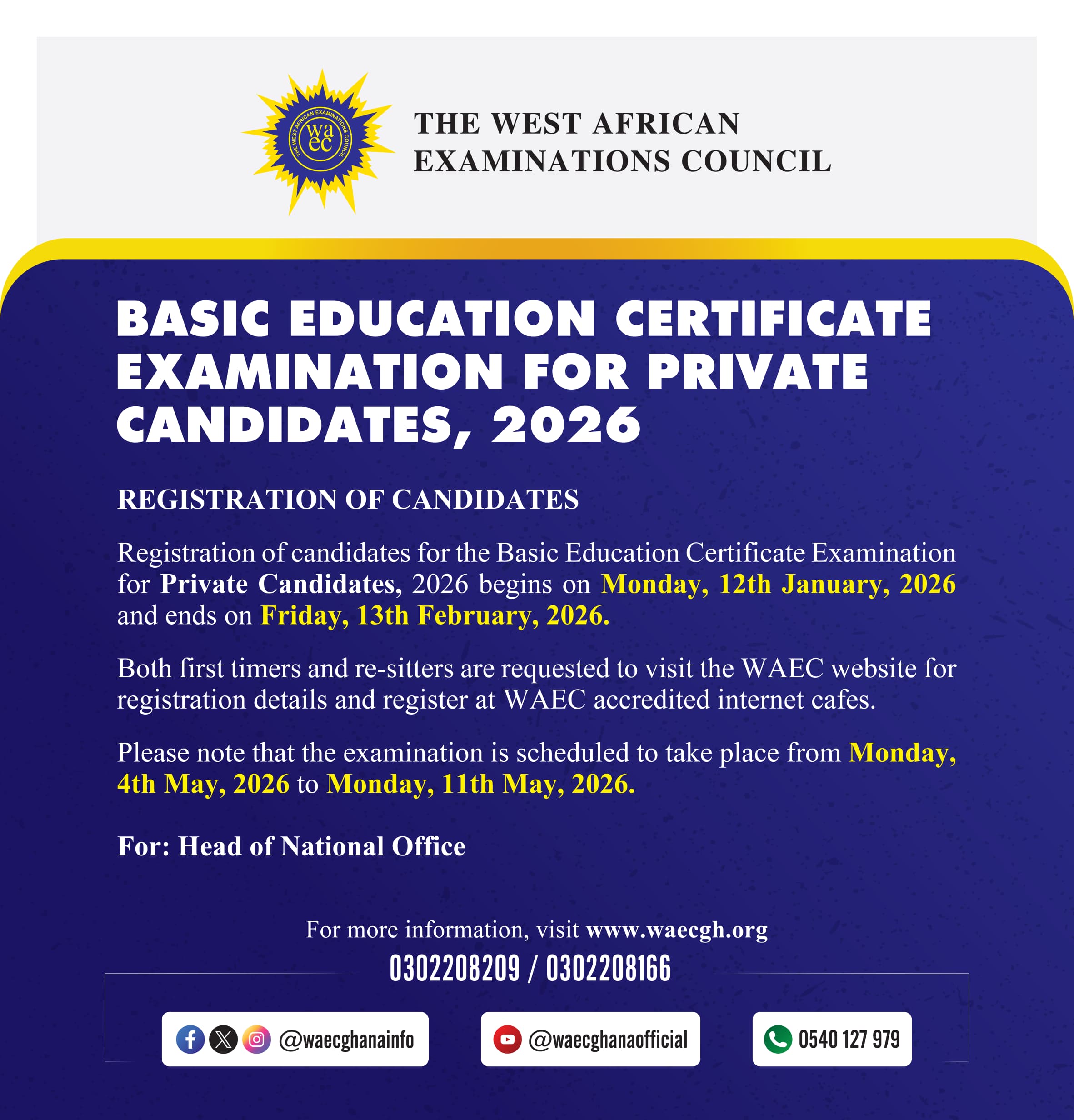 BECE 2026 for Private Candidates: Registration Dates, Requirements & Exam Schedule