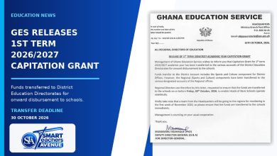 2026/2027 Capitation Grant announcement in the Ghana Education Service letter