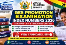 GES promotion examination index numbers 2026 and candidate examination centre updates