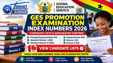 GES promotion examination index numbers 2026 and candidate examination centre updates
