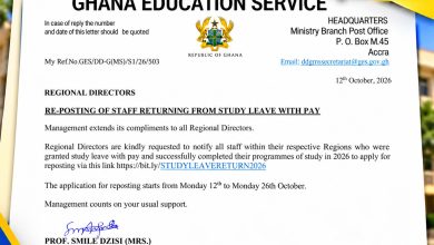 GES study leave reposting 2026 official circular announcing the October 12–26 application period for eligible staff.