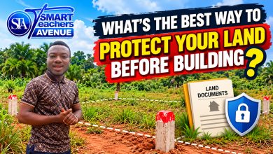 How to Protect Land Before Building: A landowner inspecting an undeveloped plot in Ghana while considering land documentation, boundary markers, and property protection.